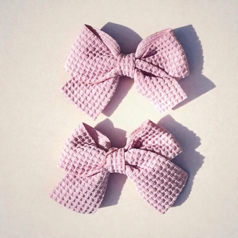 Waffle Mini light Pink Textured Hair Bows for Kids